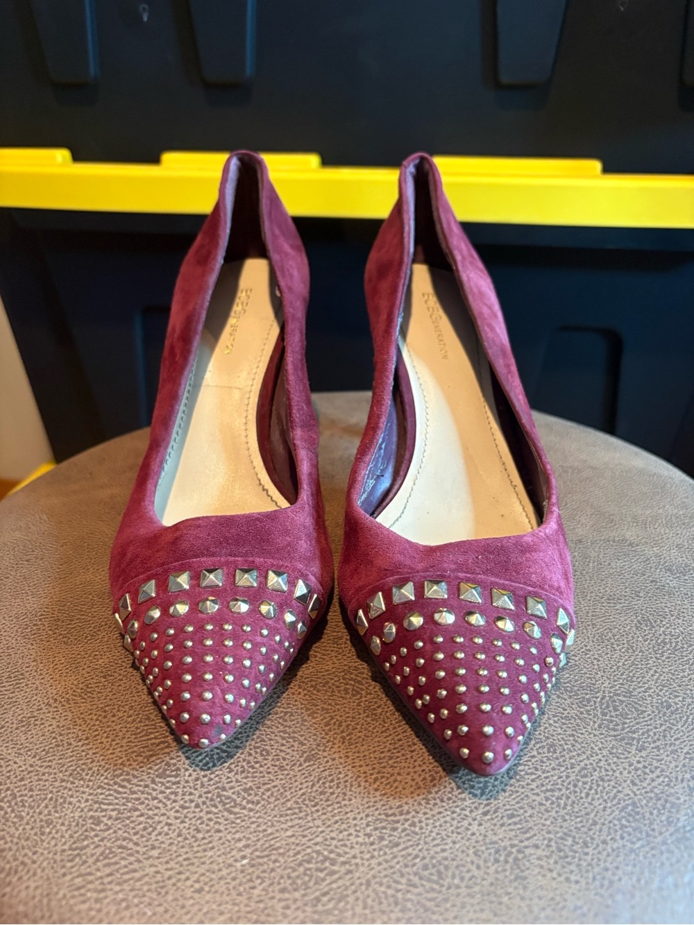 BCBGeneration Burgundy Faux Suede Embellished Heels EUC